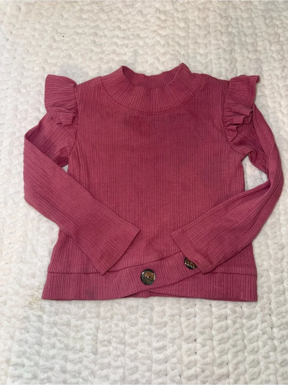 Girls Ribbed Long-Sleeve Top - Mauve and Dusty Rose with blue jeans